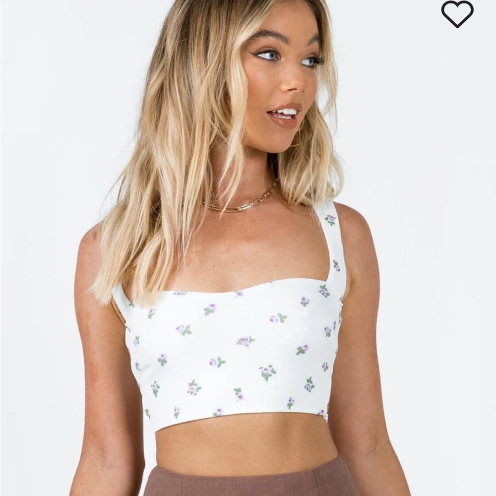 Princess Polly White and Purple Floral Crop Top